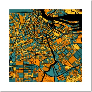 Amsterdam Map Pattern in Orange & Teal Posters and Art